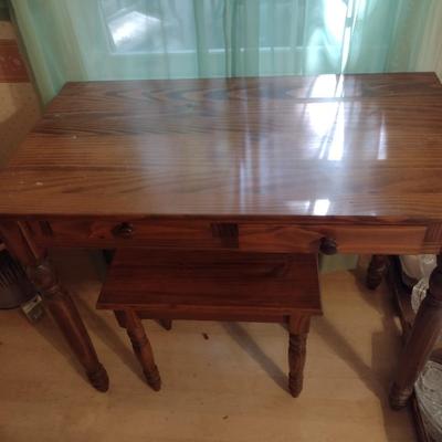 Solid Wood Double Drawer Writing Table with Bench Seat