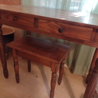 Solid Wood Double Drawer Writing Table with Bench Seat