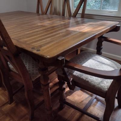 Solid Wood Dining Room Set with Six Chairs and Two Leaves