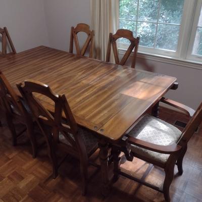 Sale Photo Thumbnail #1210: Solid Wood Dining Room Set with Six Chairs and Two Leaves