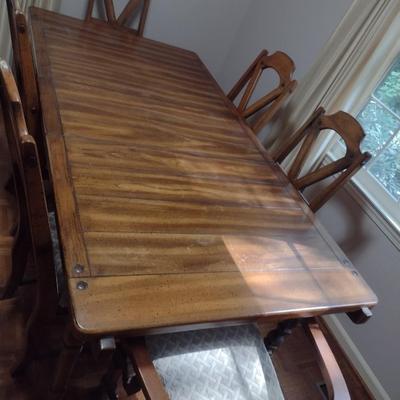 Solid Wood Dining Room Set with Six Chairs and Two Leaves