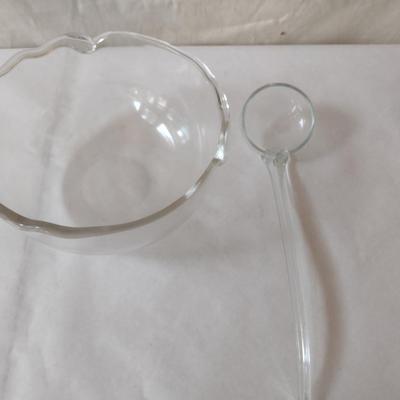 Glass Punch Bowl with Ladle- Approx 11" in Diameter