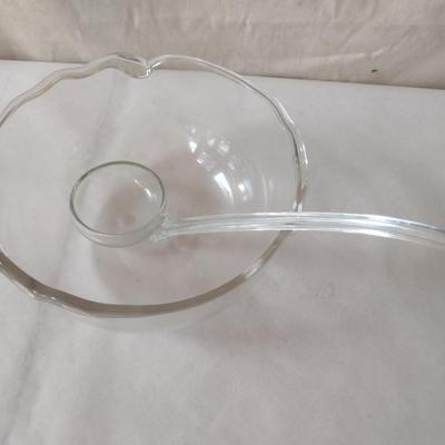 Glass Punch Bowl with Ladle- Approx 11" in Diameter
