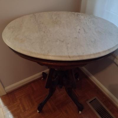 Vintage Eastlake Marble Top Oval Lamp Table