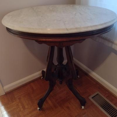 Vintage Eastlake Marble Top Oval Lamp Table