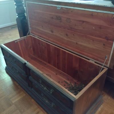 Vintage Virginia Maid Walnut Case Upholstered Top Blanket Chest