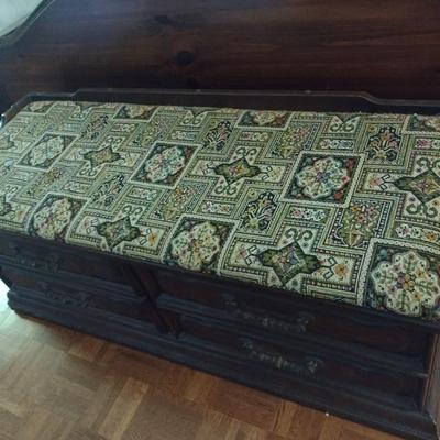 Vintage Virginia Maid Walnut Case Upholstered Top Blanket Chest
