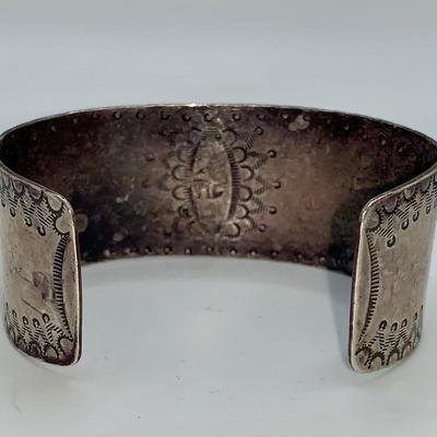 Large Native American Pawn Silver and Turquoise Cuff Bracelet