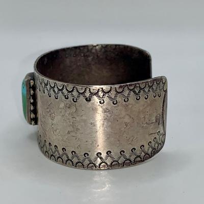 Large Native American Pawn Silver and Turquoise Cuff Bracelet