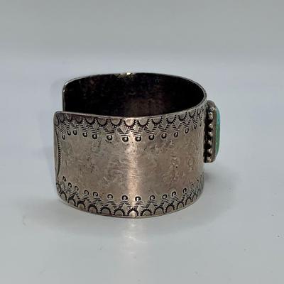 Large Native American Pawn Silver and Turquoise Cuff Bracelet