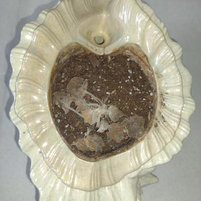 Vintage, Atlantic Mold Two Piece Glazed Ceramic African Violet Pot- Conch Shell Design