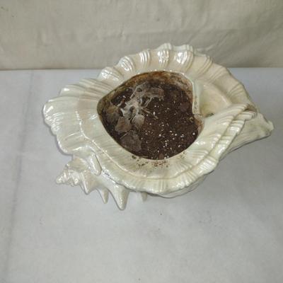 Vintage, Atlantic Mold Two Piece Glazed Ceramic African Violet Pot- Conch Shell Design