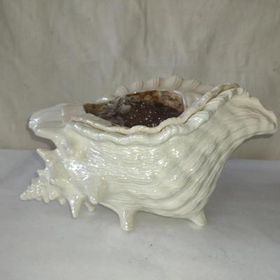 Vintage, Atlantic Mold Two Piece Glazed Ceramic African Violet Pot- Conch Shell Design