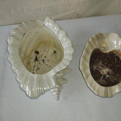 Vintage, Atlantic Mold Two Piece Glazed Ceramic African Violet Pot- Conch Shell Design