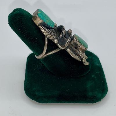 Native American Cherokee Pawn Silver and Turquoise Kachina Ring by John Coers