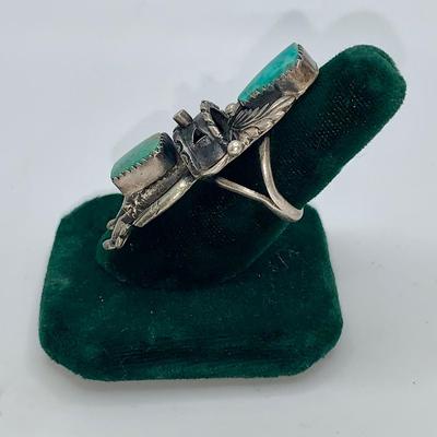 Native American Cherokee Pawn Silver and Turquoise Kachina Ring by John Coers