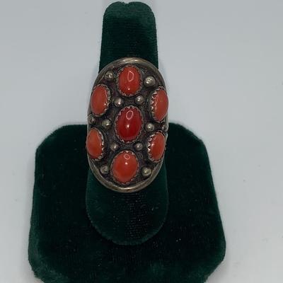 Native American Pawn Silver and Coral Ring