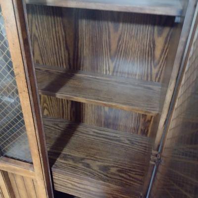 Sale Photo Thumbnail #1393: Single Unit Double Door China Cabinet.  One glass panel has crack as shown.