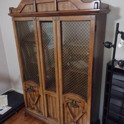 Sale Photo Thumbnail #1390: Single Unit Double Door China Cabinet.  One glass panel has crack as shown.