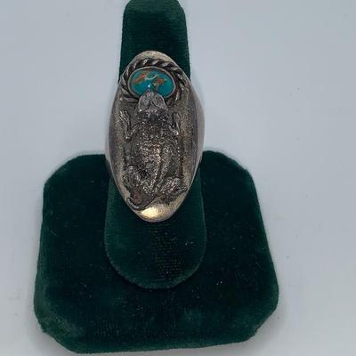 Native American Pawn Silver and Turquoise Horned Frog/Horny Toad Ring