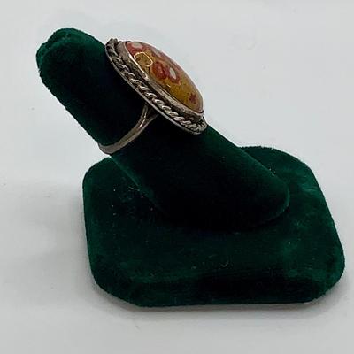 Native American Pawn Silver and Poppy Jasper Necklace and Ring Set