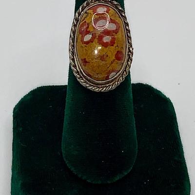 Native American Pawn Silver and Poppy Jasper Necklace and Ring Set