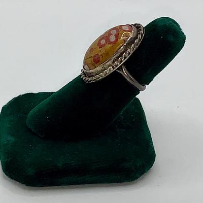 Native American Pawn Silver and Poppy Jasper Necklace and Ring Set