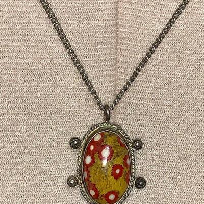 Native American Pawn Silver and Poppy Jasper Necklace and Ring Set