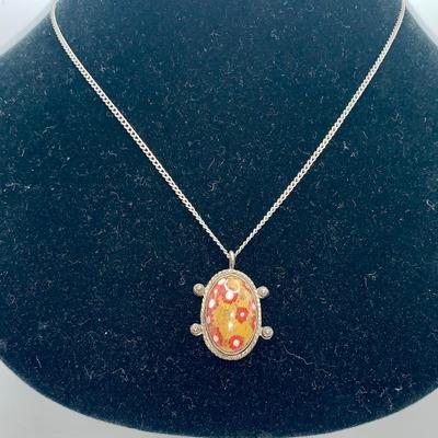 Native American Pawn Silver and Poppy Jasper Necklace and Ring Set