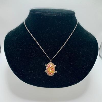 Native American Pawn Silver and Poppy Jasper Necklace and Ring Set