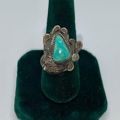 Native American Pawn Silver and Turquoise Ring