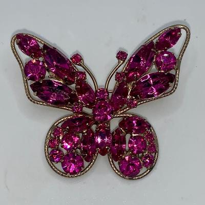 Unmarked Pink Butterfly Pin in the Style of Juliana