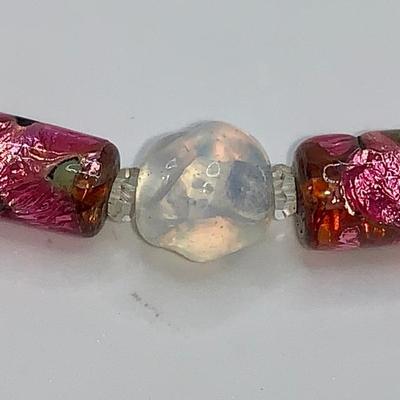 Vintage Art Glass Necklace, Opaline and Venetian Foil Beads