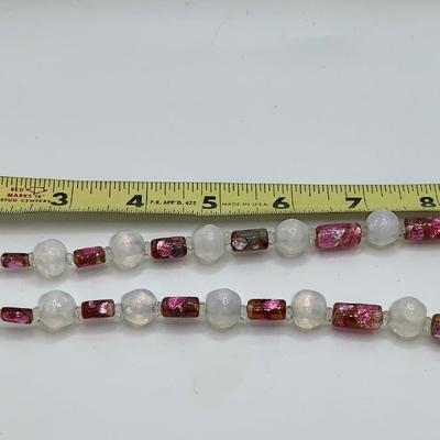 Vintage Art Glass Necklace, Opaline and Venetian Foil Beads
