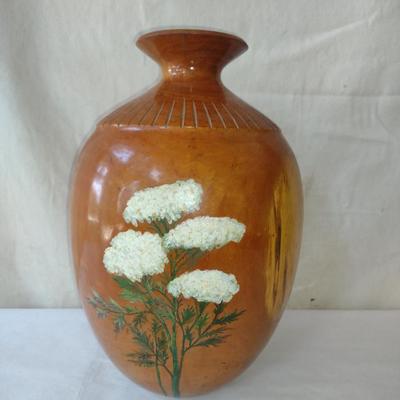 Large, Turned Wooden Vase with Hand Painted Design by Bobby Phillips- Cherry and Chrysocolla (#81)