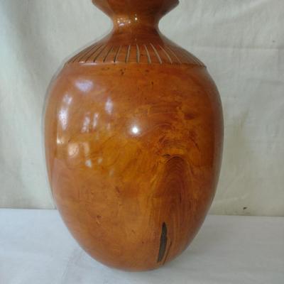 Large, Turned Wooden Vase with Hand Painted Design by Bobby Phillips- Cherry and Chrysocolla (#81)