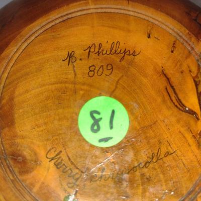 Large, Turned Wooden Vase with Hand Painted Design by Bobby Phillips- Cherry and Chrysocolla (#81)