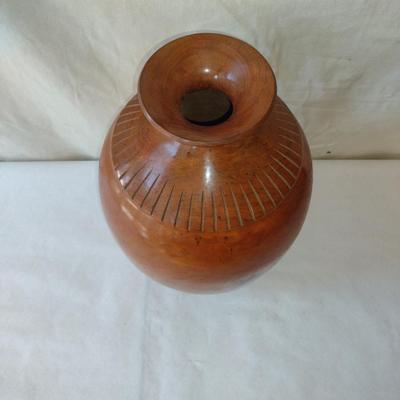 Large, Turned Wooden Vase with Hand Painted Design by Bobby Phillips- Cherry and Chrysocolla (#81)