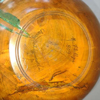 Large, Turned Wooden Vase with Hand Painted Design by Bobby Phillips- Cherry and Chrysocolla (#81)
