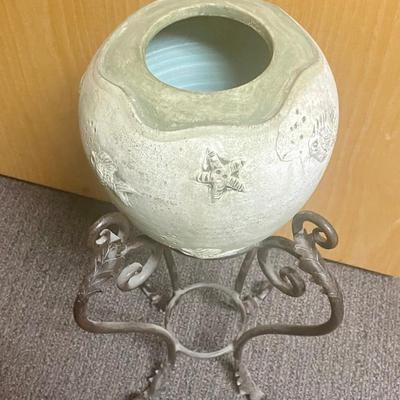 Wrought Iron Plant Stand and Ceramic Pot