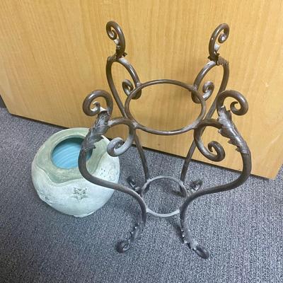 Wrought Iron Plant Stand and Ceramic Pot