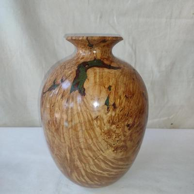 Turned Wooden Vase by Bobby Phillips- Spalted Maple and Chrysocolla (#82)