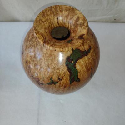 Turned Wooden Vase by Bobby Phillips- Spalted Maple and Chrysocolla (#82)