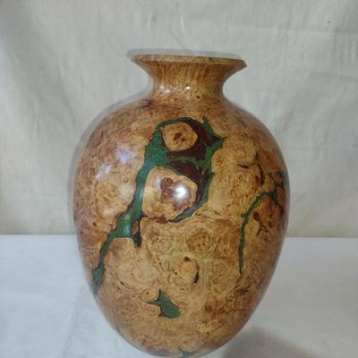 Turned Wooden Vase by Bobby Phillips- Spalted Maple and Chrysocolla (#82)