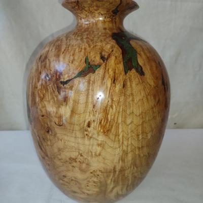 Turned Wooden Vase by Bobby Phillips- Spalted Maple and Chrysocolla (#82)