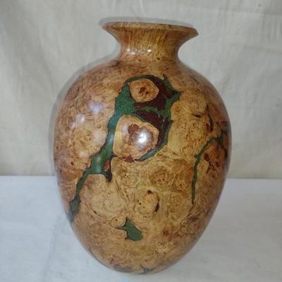 Turned Wooden Vase by Bobby Phillips- Spalted Maple and Chrysocolla (#82)