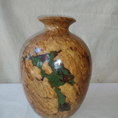 Turned Wooden Vase by Bobby Phillips- Spalted Maple and Chrysocolla (#82)