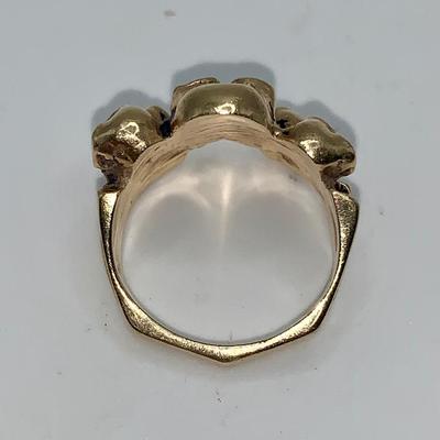 Vintage 14K Gold Biker Ring With Skulls