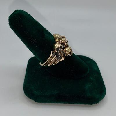 Vintage 14K Gold Biker Ring With Skulls