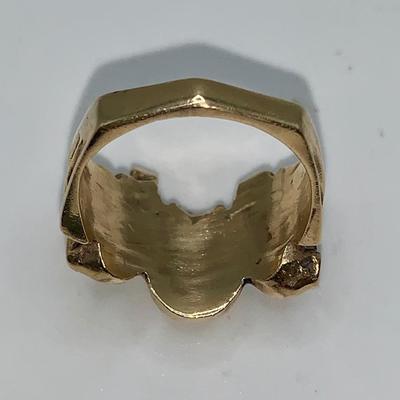 Vintage 14K Gold Biker Ring With Skulls